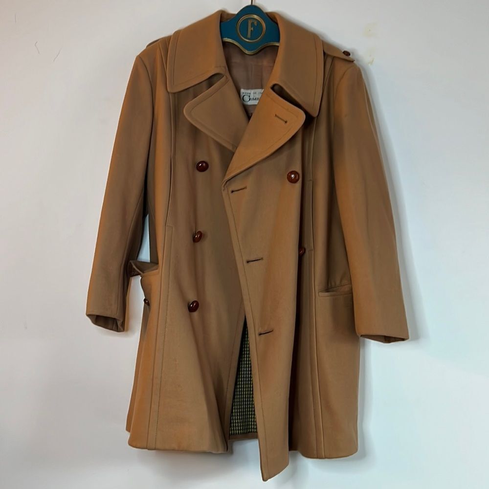 Vintage Gimbels Wool Tan Pea Coat Jacket - 46 - Picture 2 of 12